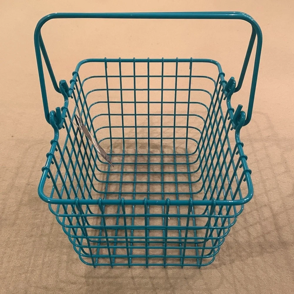 NEW NWT Teal Blue Metal Wire Storage Carry Carrying Caddy Handles